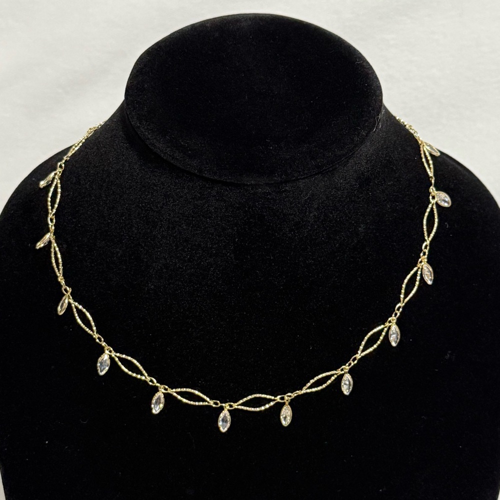 Borrowed & Blue Delicate Linear Collar Necklace with Cubic Zirconia Stones - NWT